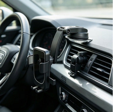 Car Phone Mount with Suction Cup Vent Clip, Universal Auto Navigation Holder